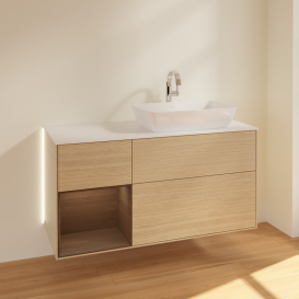 Тумба под раковину Villeroy & Boch Finion 120х50,1 см с подсветкой МДФ шпон дуба/стекло белое матовое G801GNPC