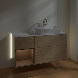 Тумба под раковину Villeroy & Boch Finion 120х50,1 см с подсветкой МДФ шпон дуба/стекло белое матовое G801GNPC