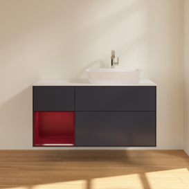 Тумба под раковину Villeroy & Boch Finion 120х50,1 см с подсветкой МДФ темно-синий матовый лак/стекло белое матовое G801HBHG