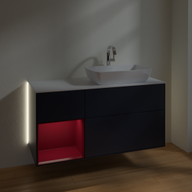 Тумба под раковину Villeroy & Boch Finion 120х50,1 см с подсветкой МДФ темно-синий матовый лак/стекло белое матовое G801HBHG