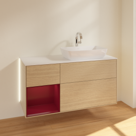 Тумба под раковину Villeroy & Boch Finion 120х50,1 см с подсветкой МДФ шпон дуба/стекло белое матовое G801HBPC