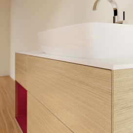 Тумба под раковину Villeroy & Boch Finion 120х50,1 см с подсветкой МДФ шпон дуба/стекло белое матовое G801HBPC