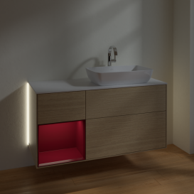 Тумба под раковину Villeroy & Boch Finion 120х50,1 см с подсветкой МДФ шпон дуба/стекло белое матовое G801HBPC