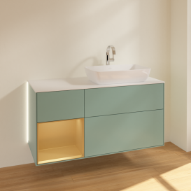 Тумба под раковину Villeroy & Boch Finion 120х50,1 см с подсветкой МДФ оливковый матовый лак/стекло белое матовое G801HFGM