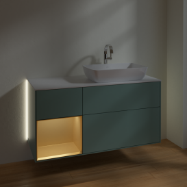 Тумба под раковину Villeroy & Boch Finion 120х50,1 см с подсветкой МДФ оливковый матовый лак/стекло белое матовое G801HFGM