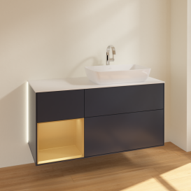 Тумба под раковину Villeroy & Boch Finion 120х50,1 см с подсветкой МДФ темно-синий матовый лак/стекло белое матовое G801HFHG