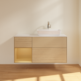 Тумба под раковину Villeroy & Boch Finion 120х50,1 см с подсветкой МДФ шпон дуба/стекло белое матовое G801HFPC