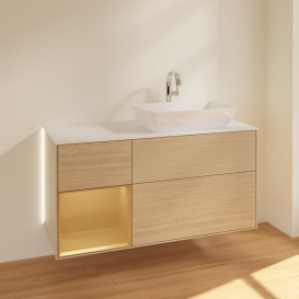 Тумба под раковину Villeroy & Boch Finion 120х50,1 см с подсветкой МДФ шпон дуба/стекло белое матовое G801HFPC