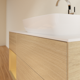 Тумба под раковину Villeroy & Boch Finion 120х50,1 см с подсветкой МДФ шпон дуба/стекло белое матовое G801HFPC