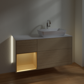 Тумба под раковину Villeroy & Boch Finion 120х50,1 см с подсветкой МДФ шпон дуба/стекло белое матовое G801HFPC