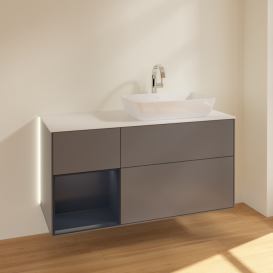 Тумба под раковину Villeroy & Boch Finion 120х50,1 см с подсветкой МДФ антрацит матовый лак/стекло белое матовое G801HGGK