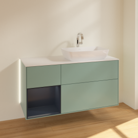 Тумба под раковину Villeroy & Boch Finion 120х50,1 см с подсветкой МДФ оливковый матовый лак/стекло белое матовоеG801HGGM