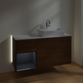 Тумба под раковину Villeroy & Boch Finion 120х50,1 см с подсветкой МДФ шпон грецкого ореха/стекло белое матовое G801HGGN