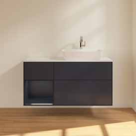 Тумба под раковину Villeroy & Boch Finion 120х50,1 см с подсветкой МДФ темно-синий матовый лак/стекло белое матовое G801HGHG