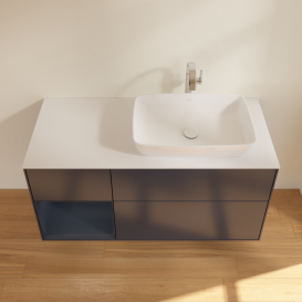 Тумба под раковину Villeroy & Boch Finion 120х50,1 см с подсветкой МДФ темно-синий матовый лак/стекло белое матовое G801HGHG