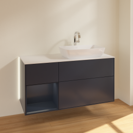 Тумба под раковину Villeroy & Boch Finion 120х50,1 см с подсветкой МДФ темно-синий матовый лак/стекло белое матовое G801HGHG