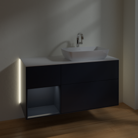 Тумба под раковину Villeroy & Boch Finion 120х50,1 см с подсветкой МДФ темно-синий матовый лак/стекло белое матовое G801HGHG