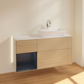 Тумба под раковину Villeroy & Boch Finion 120х50,1 см с подсветкой МДФ шпон дуба/стекло белое матовое G801HGPC