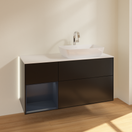Тумба под раковину Villeroy & Boch Finion 120х50,1 см с подсветкой МДФ черный матовый лак/стекло белое матовое G801HGPD