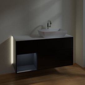 Тумба под раковину Villeroy & Boch Finion 120х50,1 см с подсветкой МДФ черный матовый лак/стекло белое матовое G801HGPD