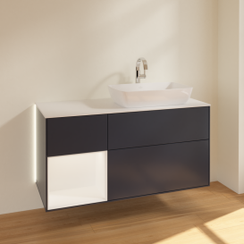 Тумба под раковину Villeroy & Boch Finion 120х50,1 см с подсветкой МДФ темно-синий матовый лак/стекло белое матовое G801MTHG