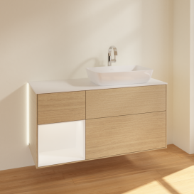 Тумба под раковину Villeroy & Boch Finion 120х50,1 см с подсветкой МДФ шпон дуба/стекло белое матовое G801MTPC