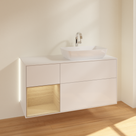 Тумба под раковину Villeroy & Boch Finion 120х50,1 см с подсветкой МДФ глянцевый белый лак/стекло белое матовое G801PCGF