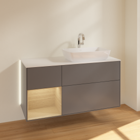 Тумба под раковину Villeroy & Boch Finion 120х50,1 см с подсветкой МДФ антрацит матовый лак/стекло белое матовое G801PCGK