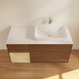 Тумба под раковину Villeroy & Boch Finion 120х50,1 см с подсветкой МДФ шпон грецкого ореха/стекло белое матовое G801PCGN