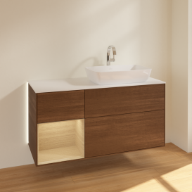 Тумба под раковину Villeroy & Boch Finion 120х50,1 см с подсветкой МДФ шпон грецкого ореха/стекло белое матовое G801PCGN