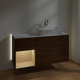 Тумба под раковину Villeroy & Boch Finion 120х50,1 см с подсветкой МДФ шпон грецкого ореха/стекло белое матовое G801PCGN