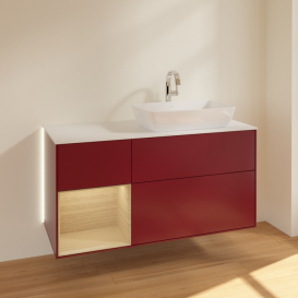 Тумба под раковину Villeroy & Boch Finion 120х50,1 см с подсветкой МДФ пион матовый лак/стекло белое матовое G801PCHB