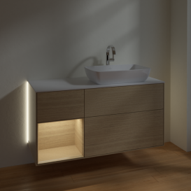 Тумба под раковину Villeroy & Boch Finion 120х50,1 см с подсветкой МДФ шпон дуба/стекло белое матовое G801PCPC