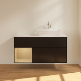 Тумба под раковину Villeroy & Boch Finion 120х50,1 см с подсветкой МДФ черный матовый лак/стекло белое матовое G801PCPD