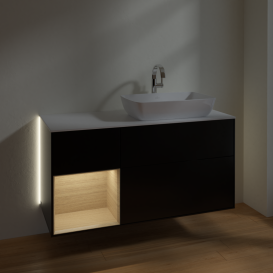 Тумба под раковину Villeroy & Boch Finion 120х50,1 см с подсветкой МДФ черный матовый лак/стекло белое матовое G801PCPD