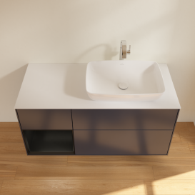 Тумба под раковину Villeroy & Boch Finion 120х50,1 см с подсветкой МДФ темно-синий матовый лак/стекло белое матовое G801PDHG