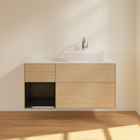 Тумба под раковину Villeroy & Boch Finion 120х50,1 см с подсветкой МДФ шпон дуба/стекло белое матовое G801PDPC