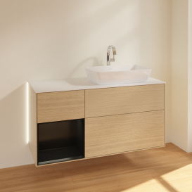 Тумба под раковину Villeroy & Boch Finion 120х50,1 см с подсветкой МДФ шпон дуба/стекло белое матовое G801PDPC