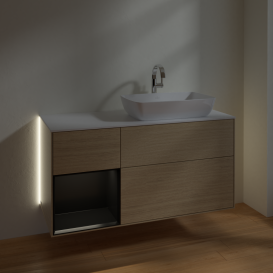 Тумба под раковину Villeroy & Boch Finion 120х50,1 см с подсветкой МДФ шпон дуба/стекло белое матовое G801PDPC