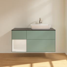 Тумба под раковину Villeroy & Boch Finion 120х50,1 см с подсветкой МДФ оливковый матовый лак/стекло черное матовое G802GFGM