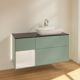 Тумба под раковину Villeroy & Boch Finion 120х50,1 см с подсветкой МДФ оливковый матовый лак/стекло черное матовое G802GFGM