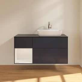 Тумба под раковину Villeroy & Boch Finion 120х50,1 см с подсветкой МДФ темно-синий матовый лак/стекло черное матовое G802GFHG