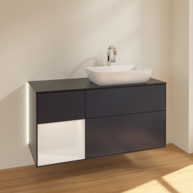 Тумба под раковину Villeroy & Boch Finion 120х50,1 см с подсветкой МДФ темно-синий матовый лак/стекло черное матовое G802GFHG