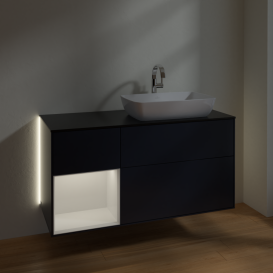 Тумба под раковину Villeroy & Boch Finion 120х50,1 см с подсветкой МДФ темно-синий матовый лак/стекло черное матовое G802GFHG