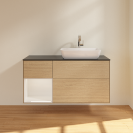 Тумба под раковину Villeroy & Boch Finion 120х50,1 см с подсветкой МДФ шпон дуба/стекло черное матовое G802GFPC