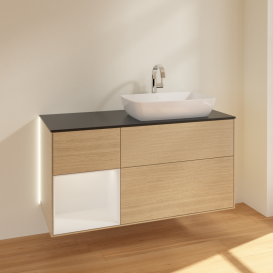 Тумба под раковину Villeroy & Boch Finion 120х50,1 см с подсветкой МДФ шпон дуба/стекло черное матовое G802GFPC