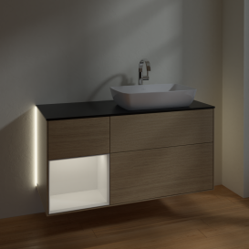 Тумба под раковину Villeroy & Boch Finion 120х50,1 см с подсветкой МДФ шпон дуба/стекло черное матовое G802GFPC