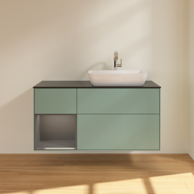 Тумба под раковину Villeroy & Boch Finion 120х50,1 см с подсветкой МДФ оливковый матовый лак/стекло черное матовое G802GKGM