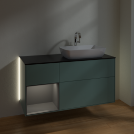 Тумба под раковину Villeroy & Boch Finion 120х50,1 см с подсветкой МДФ оливковый матовый лак/стекло черное матовое G802GKGM