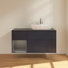 Тумба под раковину Villeroy & Boch Finion 120х50,1 см с подсветкой МДФ темно-синий матовый лак/стекло черное матовое G802GKHG